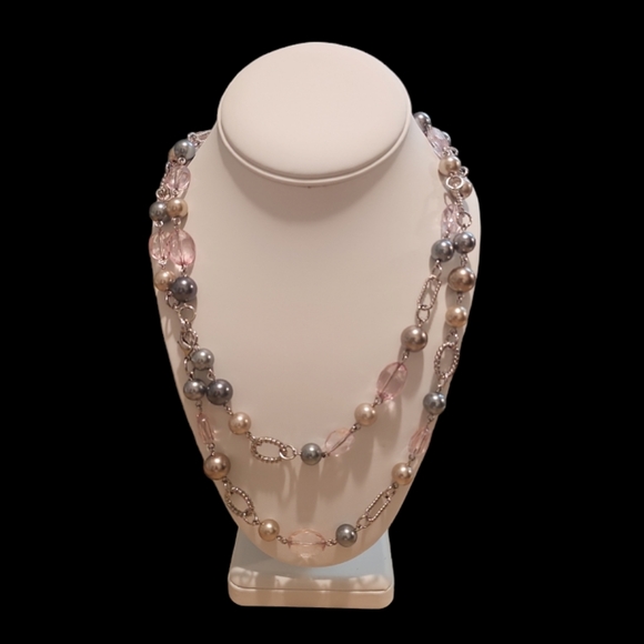 Long Premier Jewelry - Long Premier Designs Silver Plated Faux Pearl Beaded Vintage 90'es Necklace